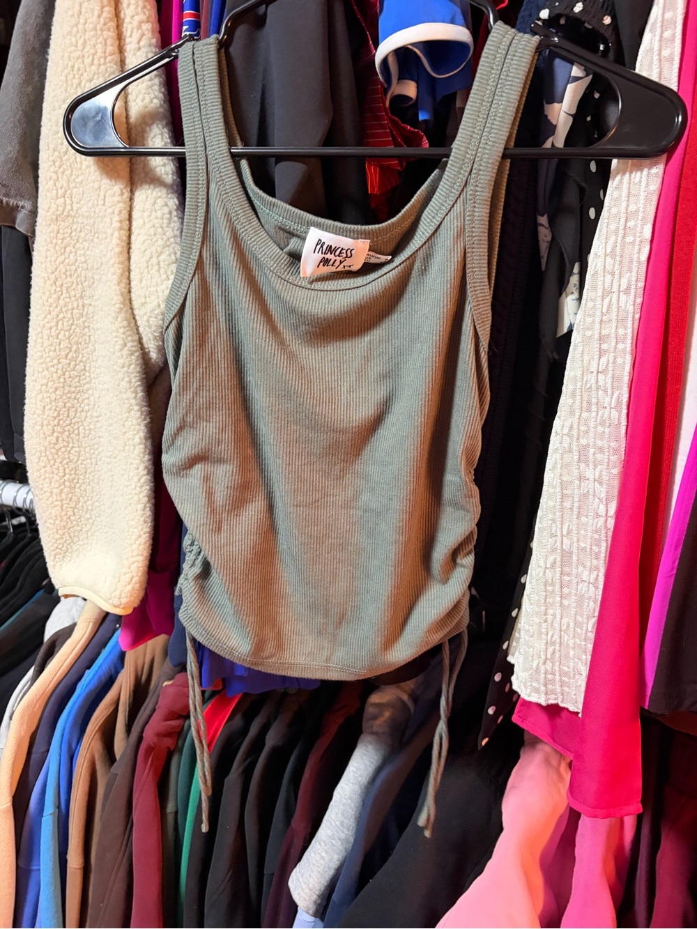 Princess Polly Olive Ribbed Side-Tie Tank
